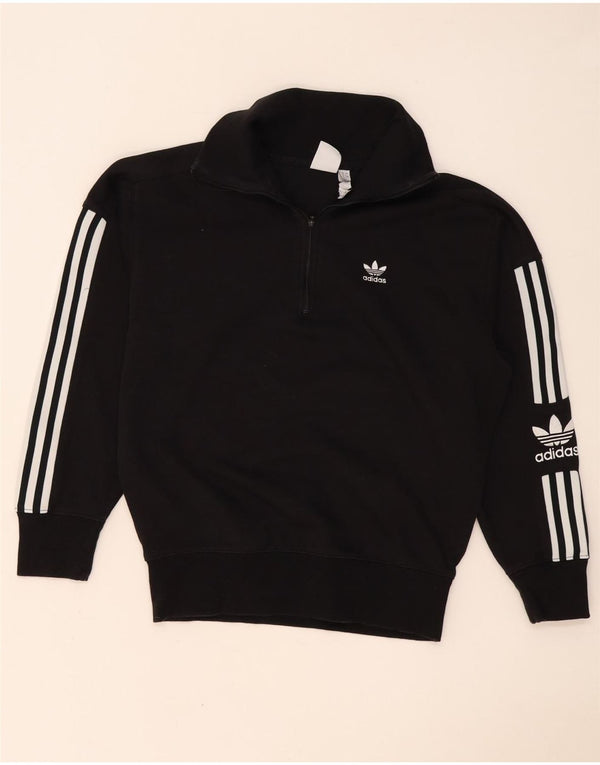 Felpa Adidas da donna con collo con zip e grafica oversize, maglione, UK 8, piccola, nera
