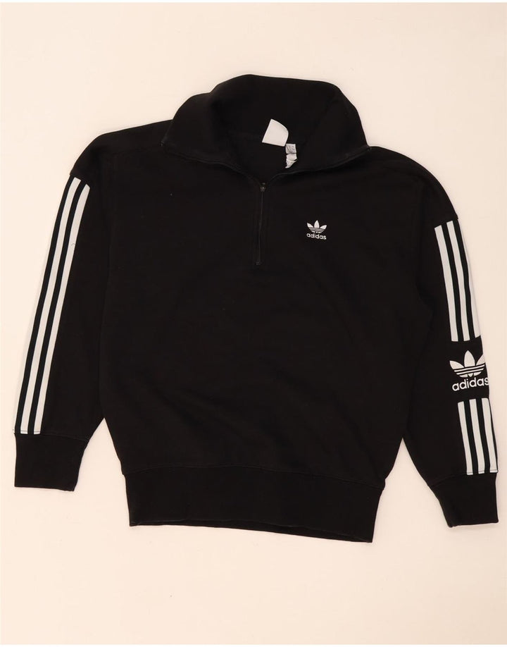 Felpa Adidas da donna con collo con zip e grafica oversize, maglione, UK 8, piccola, nera