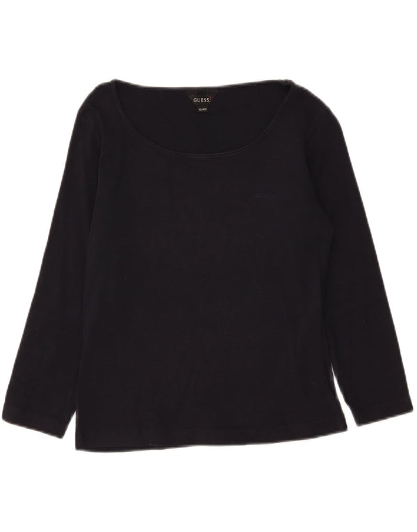 Top corto da donna Guess manica 3/4 UK 18 XL cotone blu navy
