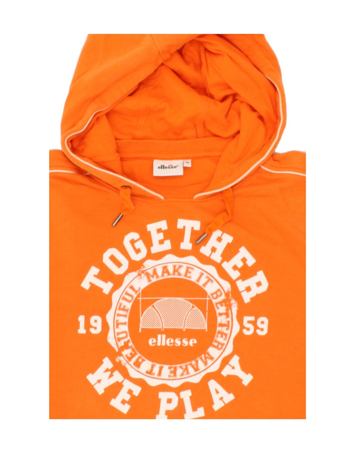 ELLESSE Mens Graphic Hoodie Jumper Medium Orange Cotton Vintage Ellesse and Second-Hand Ellesse from Messina Hembry 