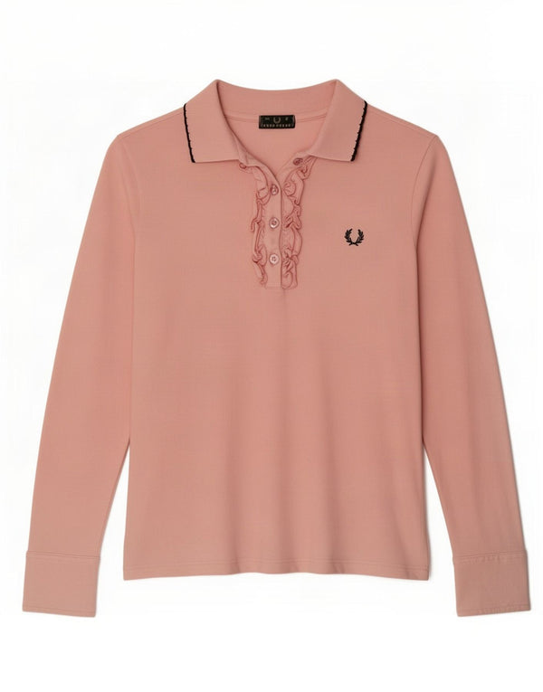 Polo da donna a maniche lunghe con volant sul davanti Fred Perry UK 10 Small Rosa