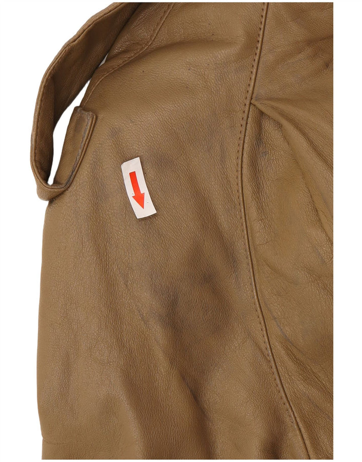 Trench da uomo vintage in pelle IT 46 piccolo in pelle marrone