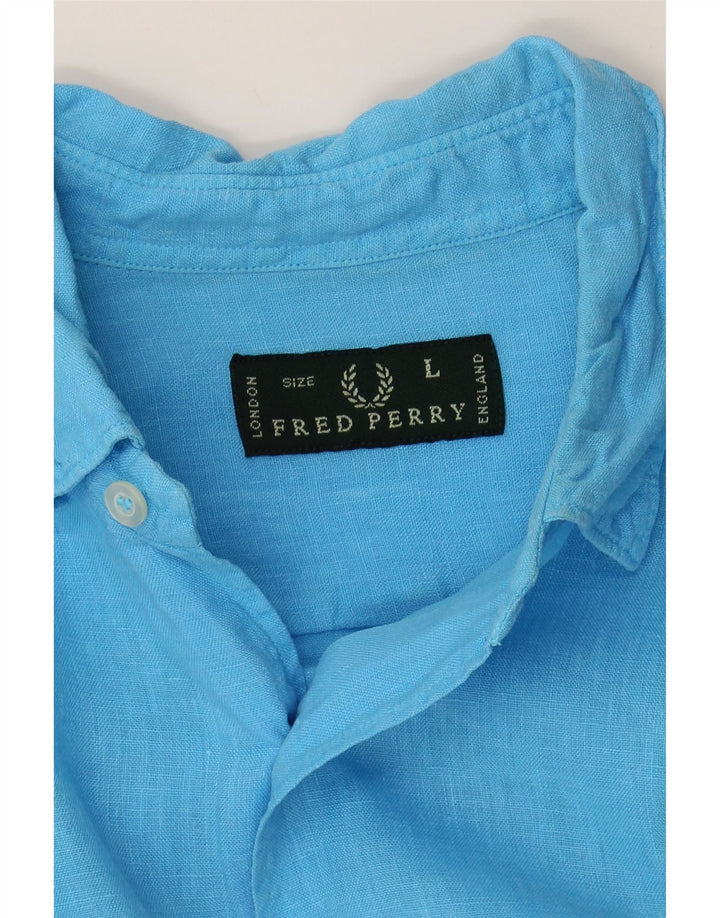 FRED PERRY Mens London Shirt Large Blue Linen Vintage Fred Perry and Second-Hand Fred Perry from Messina Hembry 