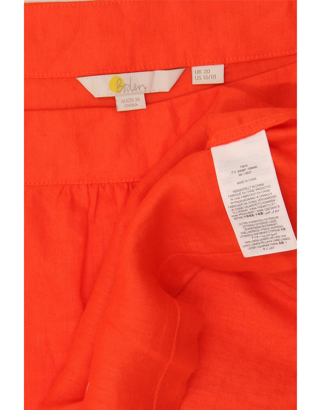 Boden Donna Top Camicetta UK 20 2XL Lino Arancione