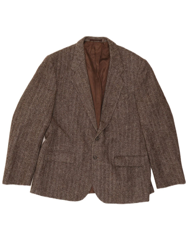 Giacca blazer a 2 bottoni da uomo Four Seasons UK 48 4XL Lana a spina di pesce marrone