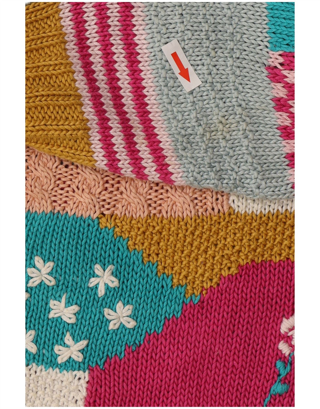 Maglione cardigan da donna vintage UK 14 Grande patchwork multicolore