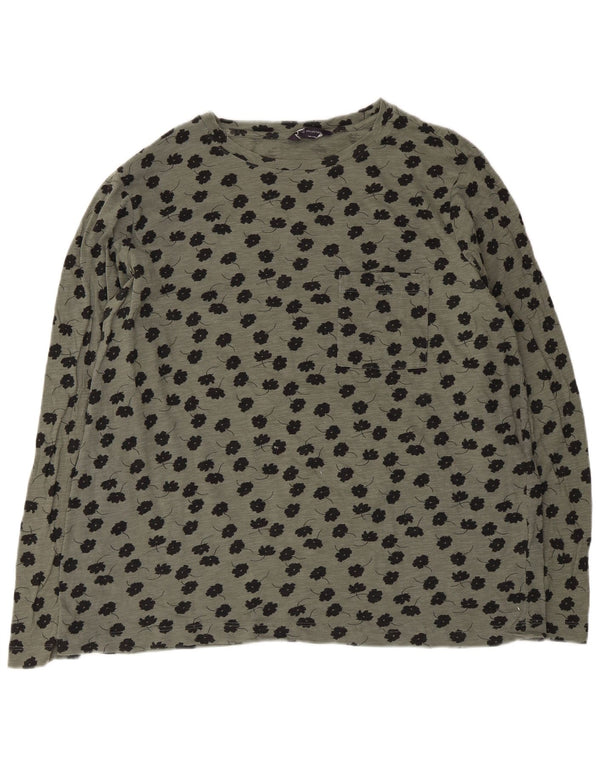 Marks & Spencer Top da donna a maniche lunghe UK 16 Grande cotone floreale kaki