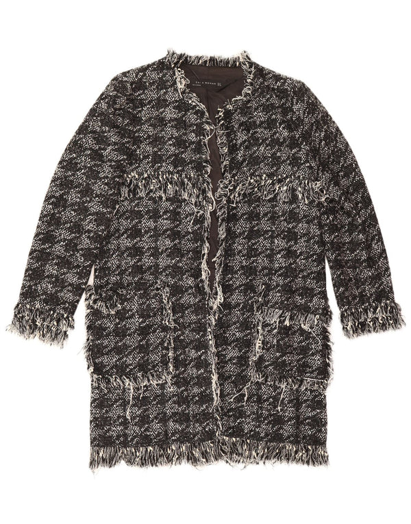 Soprabito aperto da donna Zara UK 10 piccolo cotone pied de poule nero