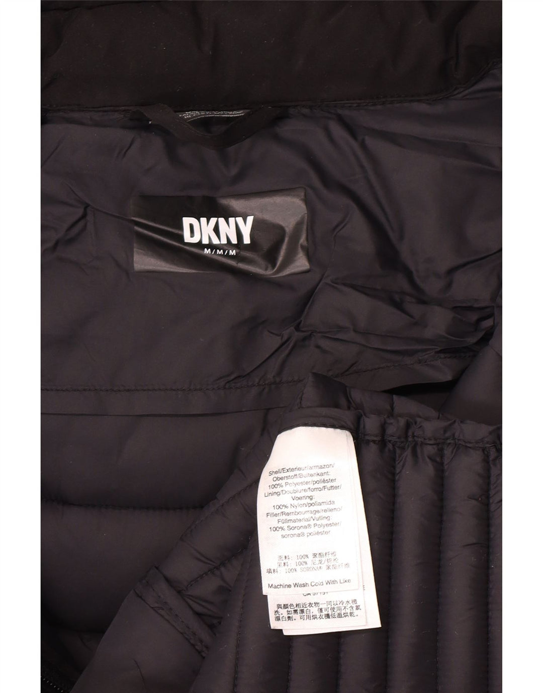 Cappotto imbottito con cappuccio da donna Dkny UK 12 medio poliestere nero