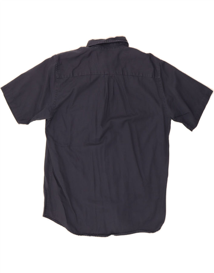 DOCKERS Mens Short Sleeve Shirt Size 15 1/2 Medium Navy Blue Cotton Vintage Dockers and Second-Hand Dockers from Messina Hembry 