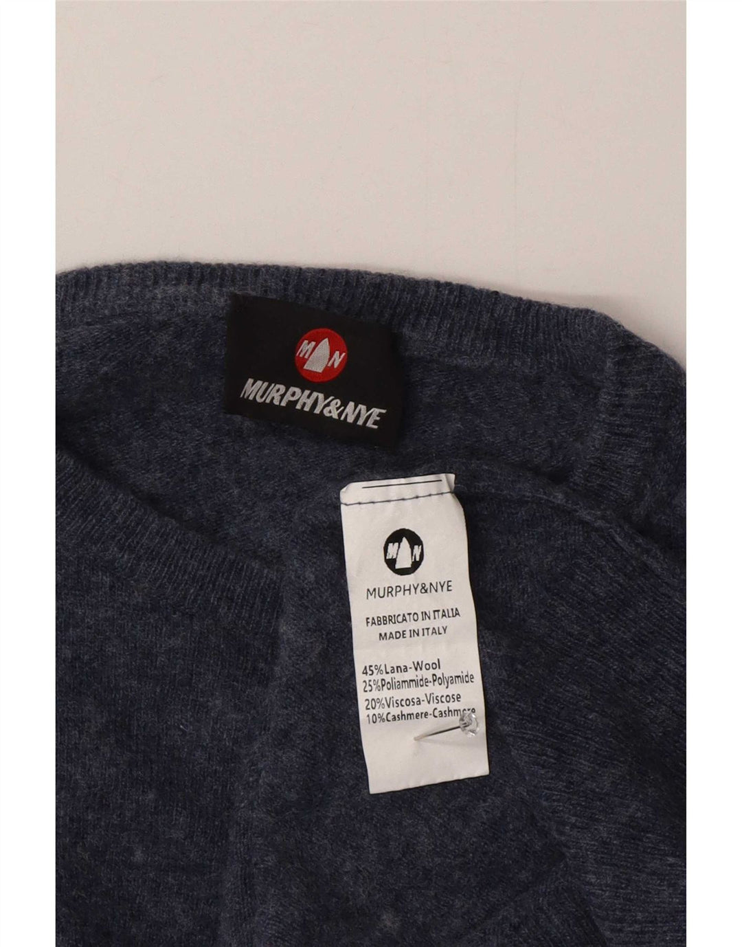 Maglione da uomo girocollo Murphy & Nye in lana screziata media blu navy