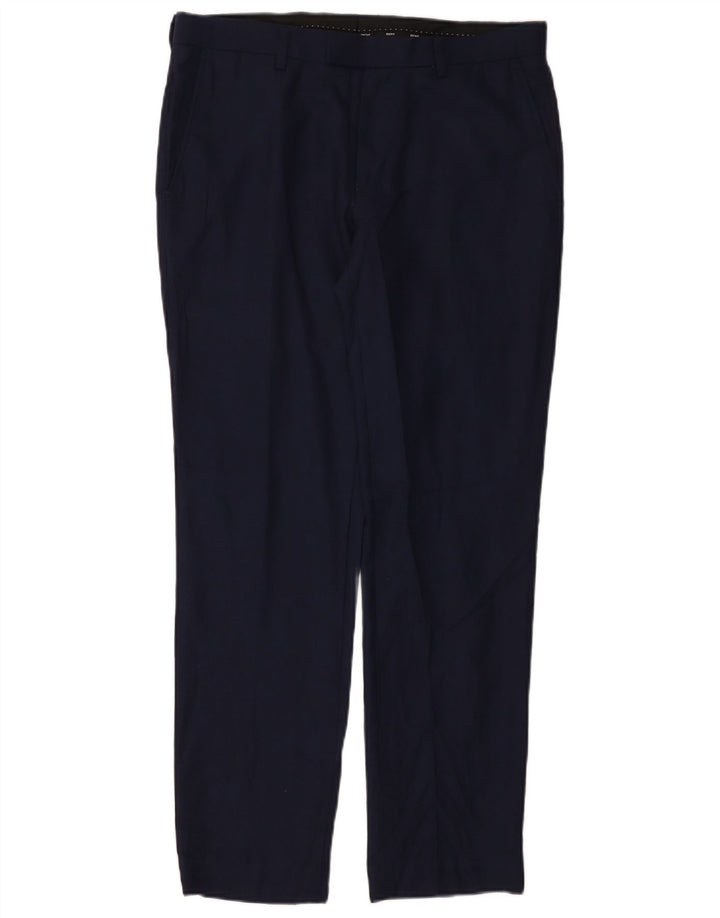 Pantaloni da abito Dkny da uomo vestibilità regolare W32 L30 in lana blu navy