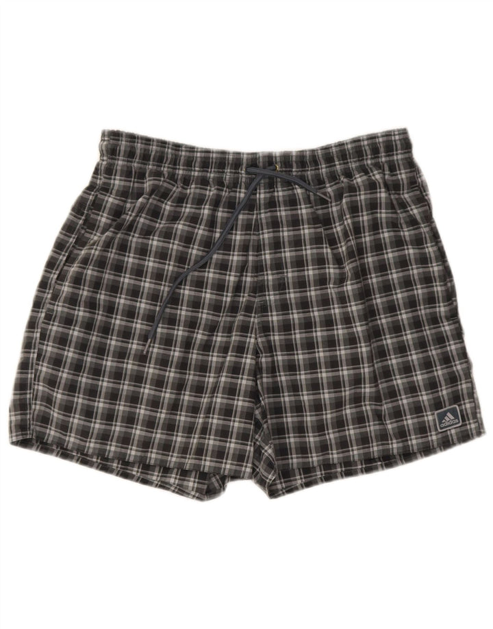 Pantaloncini da bagno Adidas da uomo in poliestere a quadri grigio medio