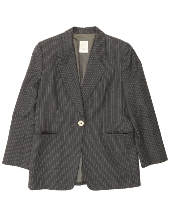 Giacca blazer da donna Ferre 001 a 1 bottone UK 16 grande acetato gessato grigio