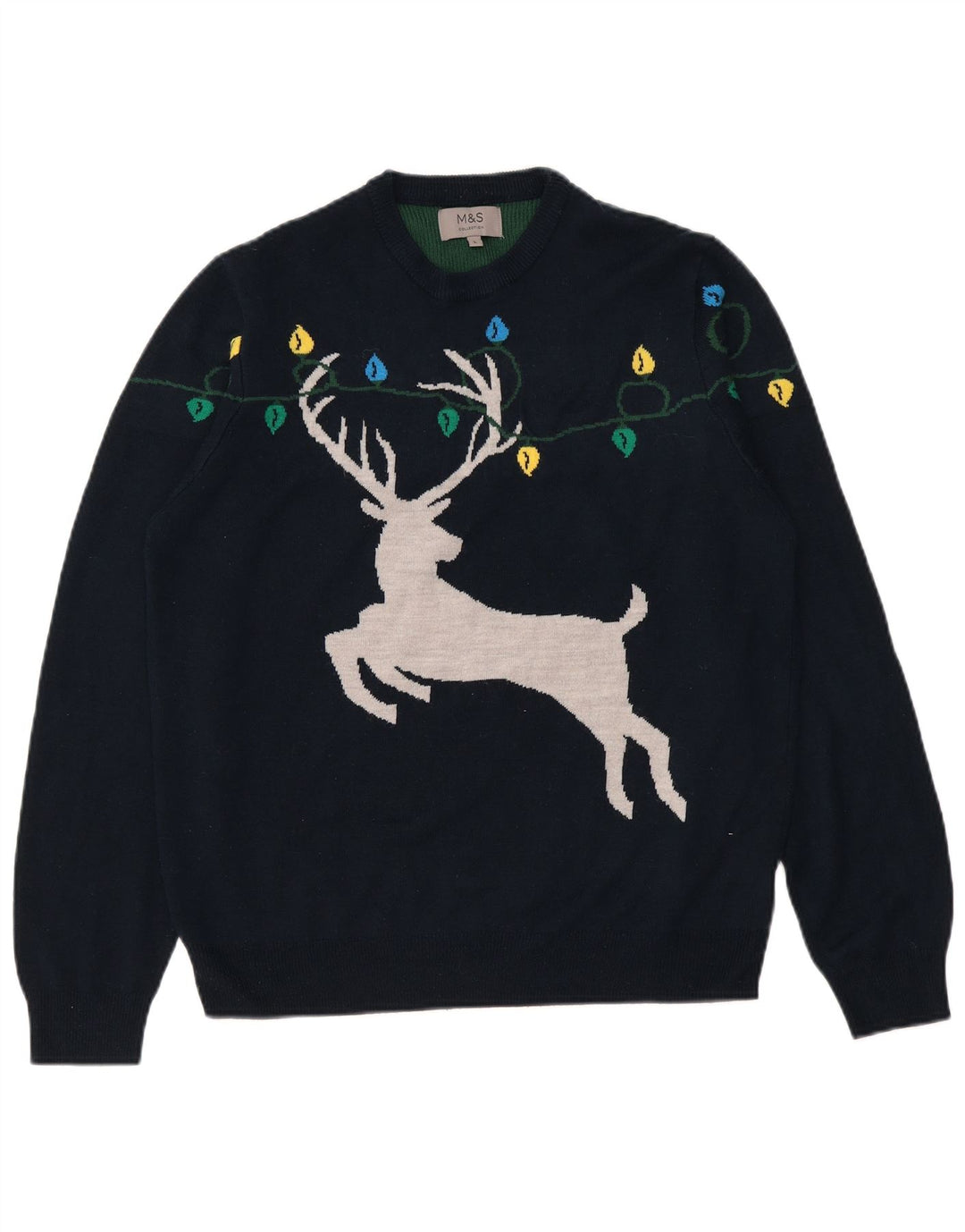 Maglione maglione girocollo grafico da uomo Marks & Spencer grande blu navy