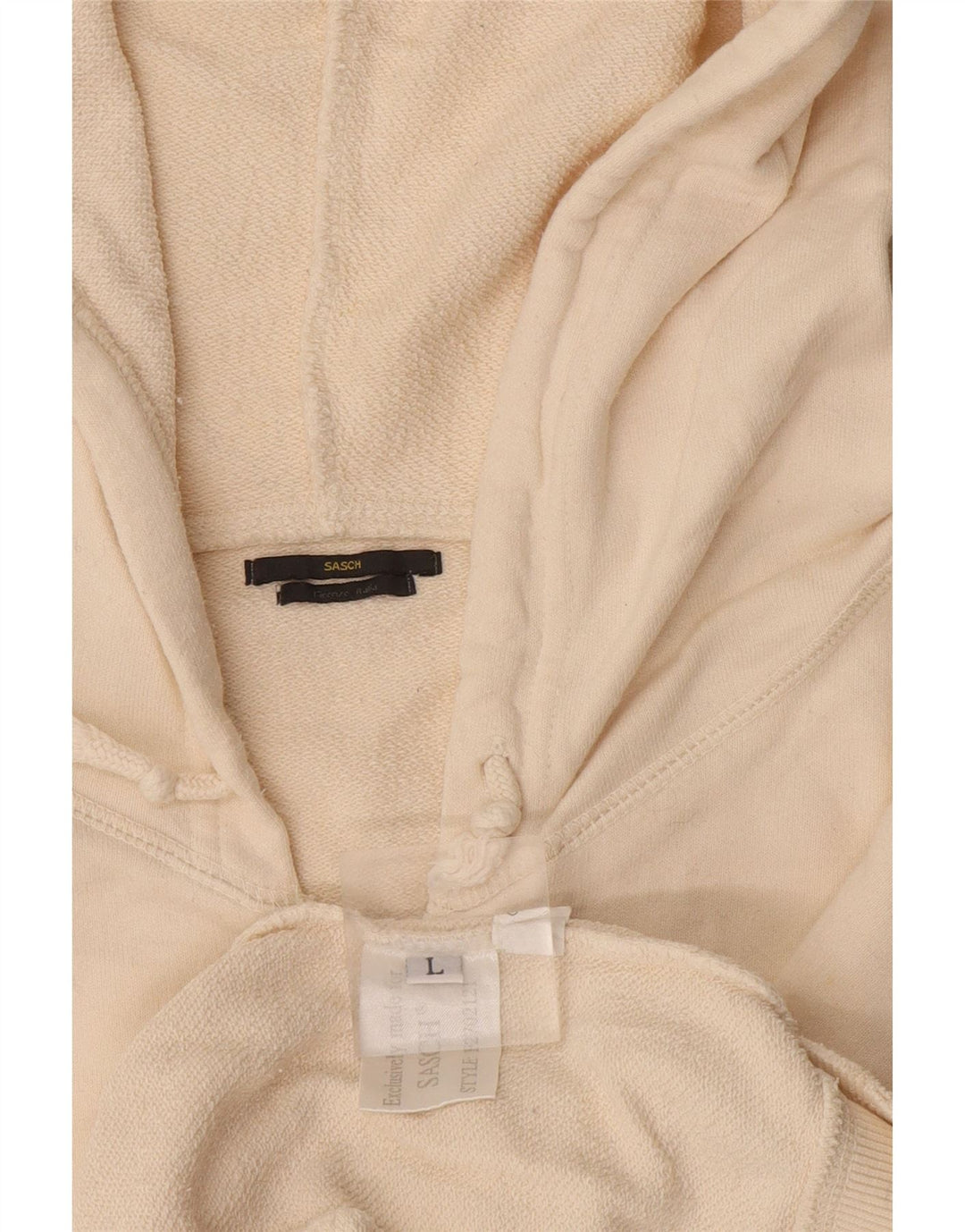 Maglione con cappuccio e zip grafica da uomo Sasch, grande, in cotone bianco sporco