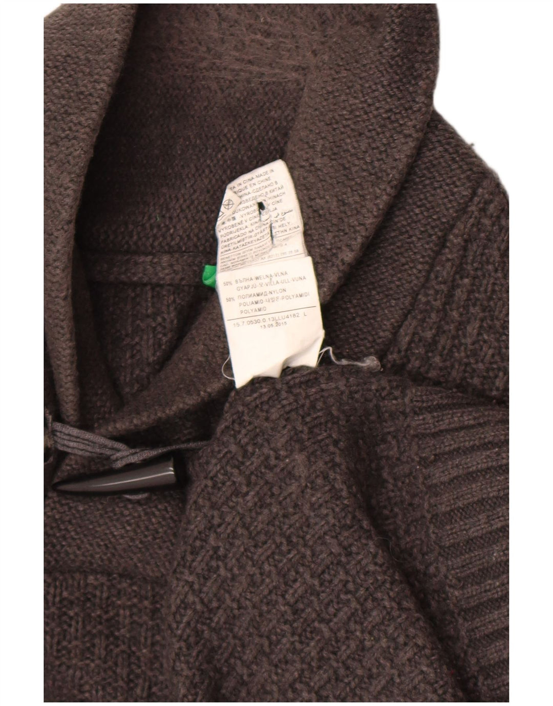 Maglione da uomo Benetton con collo a scialle, grande, in lana grigia