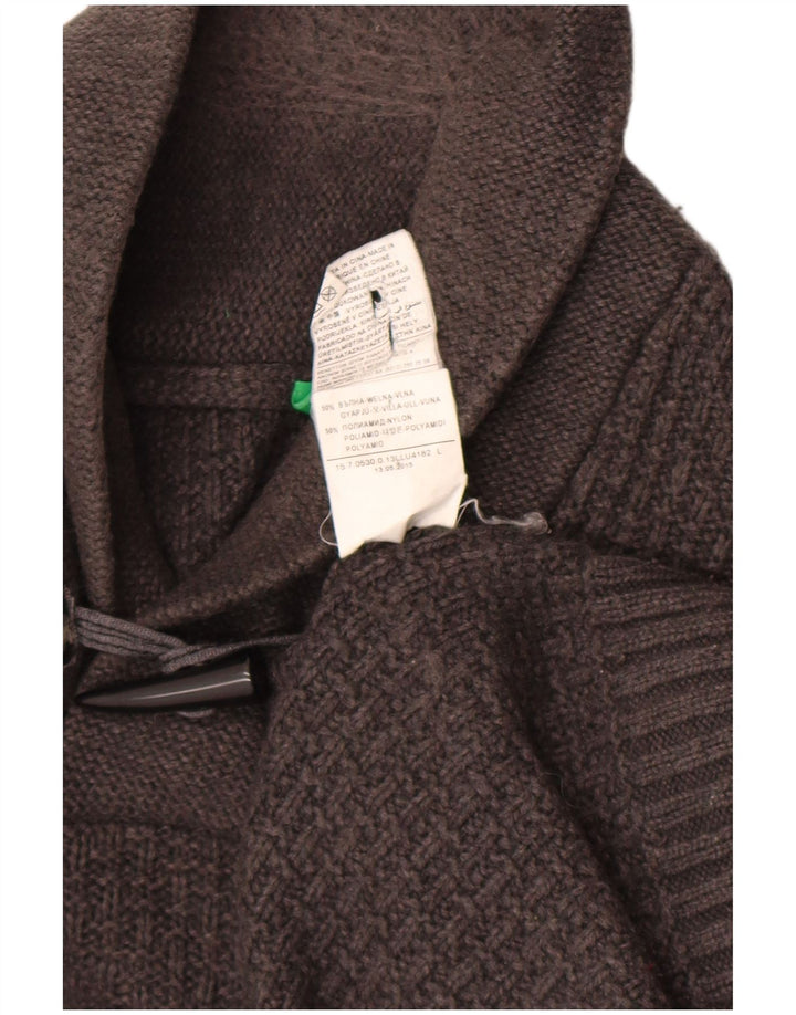 Maglione da uomo Benetton con collo a scialle, grande, in lana grigia