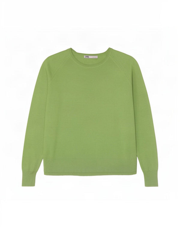 Maglione maglione oversize con scollo a barca da donna Zara UK 14 Viscosa verde medio
