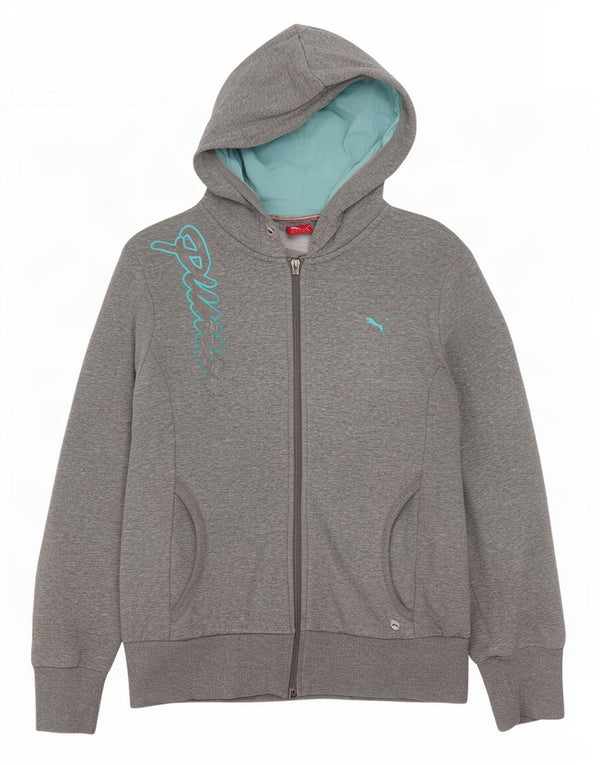Felpa con cappuccio e zip grafica da donna Puma UK 16 grande cotone grigio