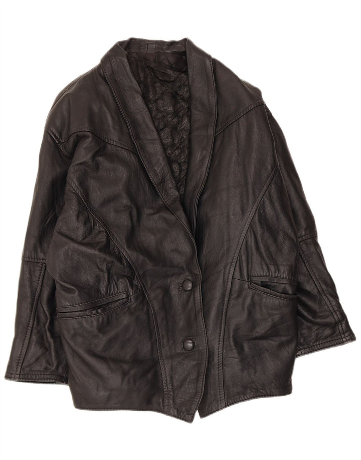 Giacca in pelle oversize da donna vintage IT 46 grande in pelle nera