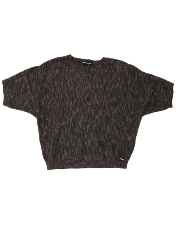 Maglione maglione girocollo a maniche corte da donna Dkny UK 14 Viscosa grigio medio