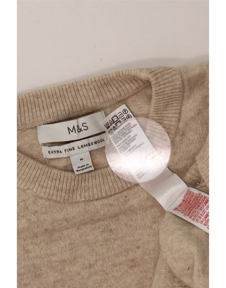 Maglione maglione girocollo da uomo Marks & Spencer in lana d'agnello beige medio