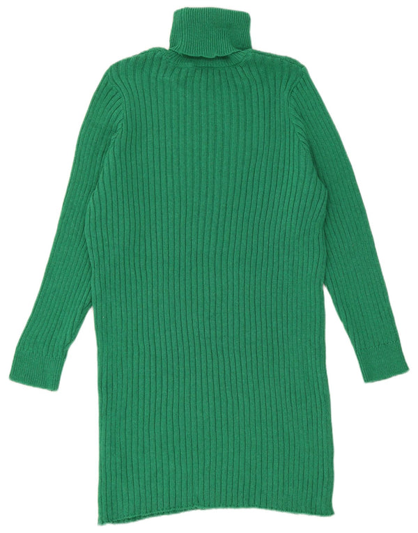 Vintage Womens Long Sleeve Jumper Dress UK 14 Large Green Polyester