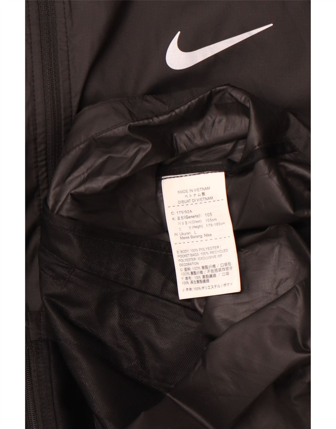 NIKE Giacca antipioggia da uomo con cappuccio UK 40 Large Nero Poliestere