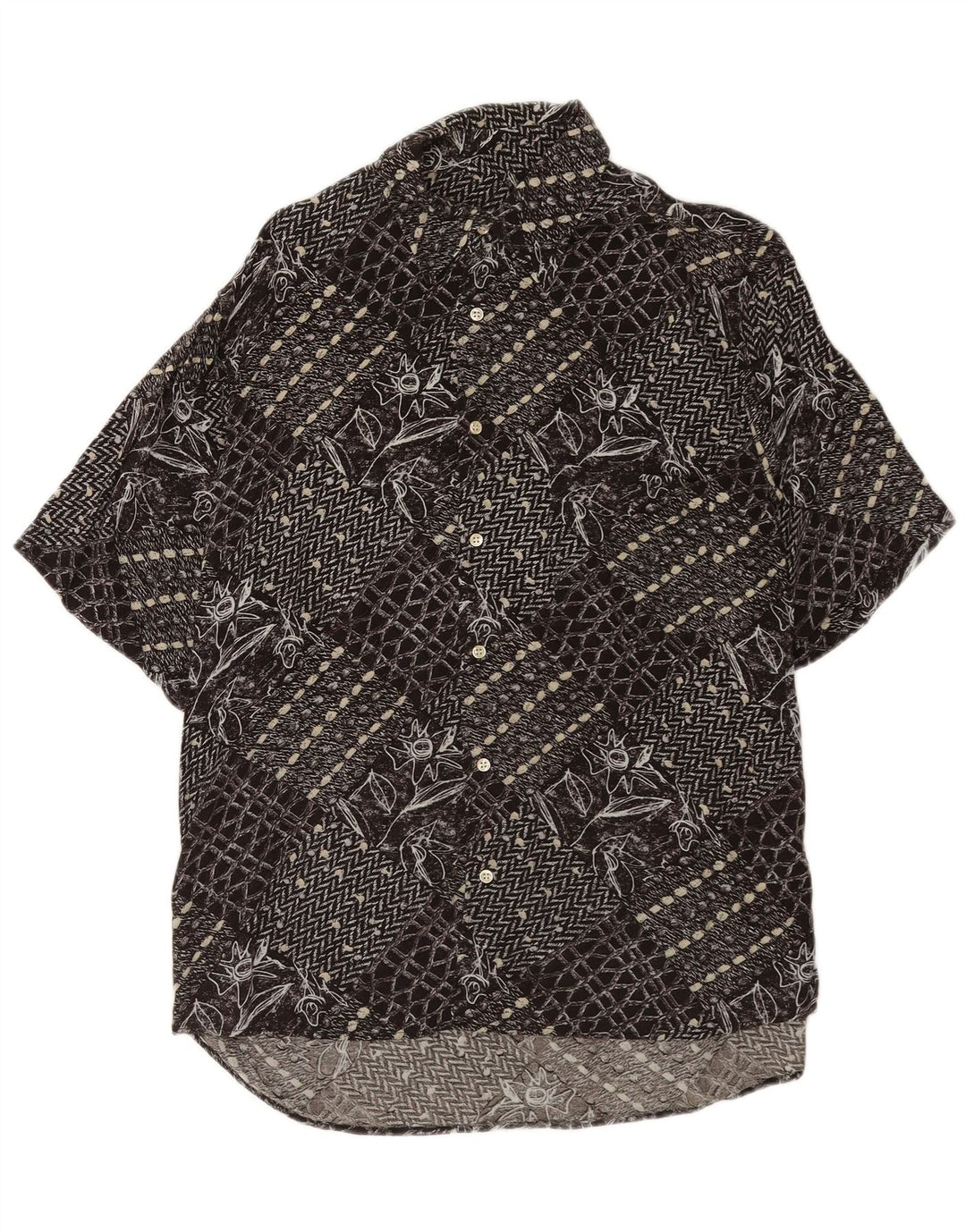 Camicia vintage da uomo a maniche corte patchwork nero medio