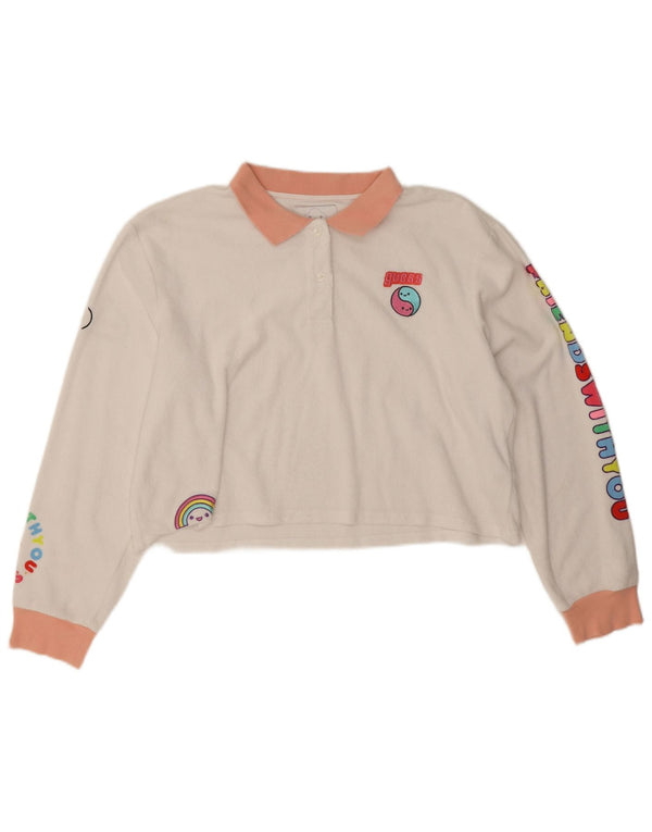Guess Polo da donna con grafica corta UK 16 Large White Colourblock