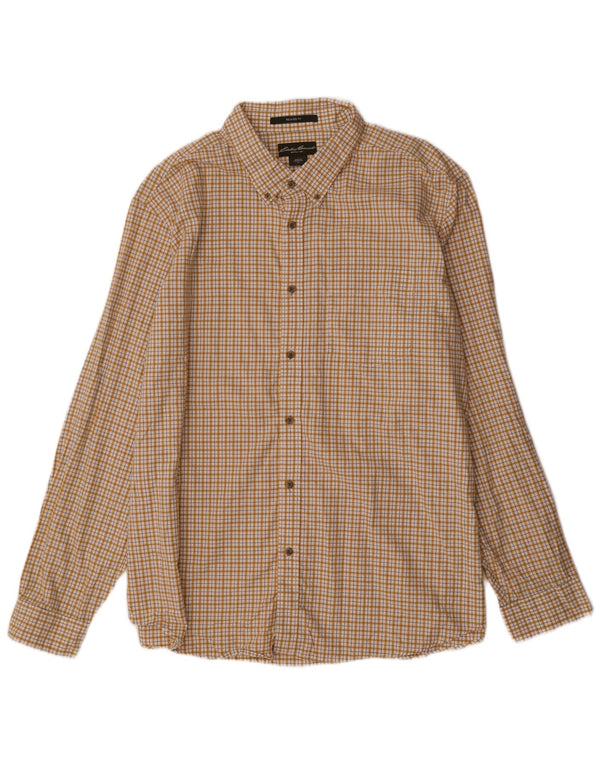 EDDIE BAUER Camicia da uomo in flanella dalla vestibilità rilassata XL in cotone a quadri gialli