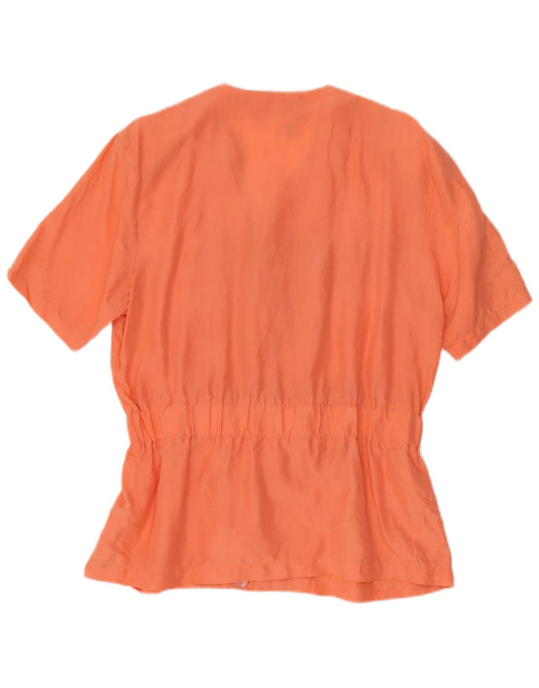 Top camicetta a maniche corte da donna vintage UK 12 seta arancione media