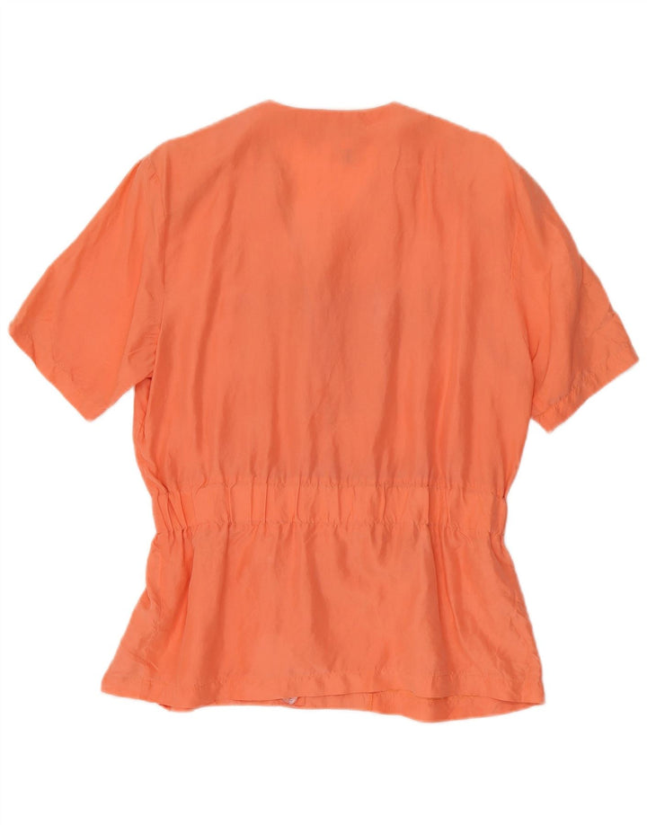 Top camicetta a maniche corte da donna vintage UK 12 seta arancione media