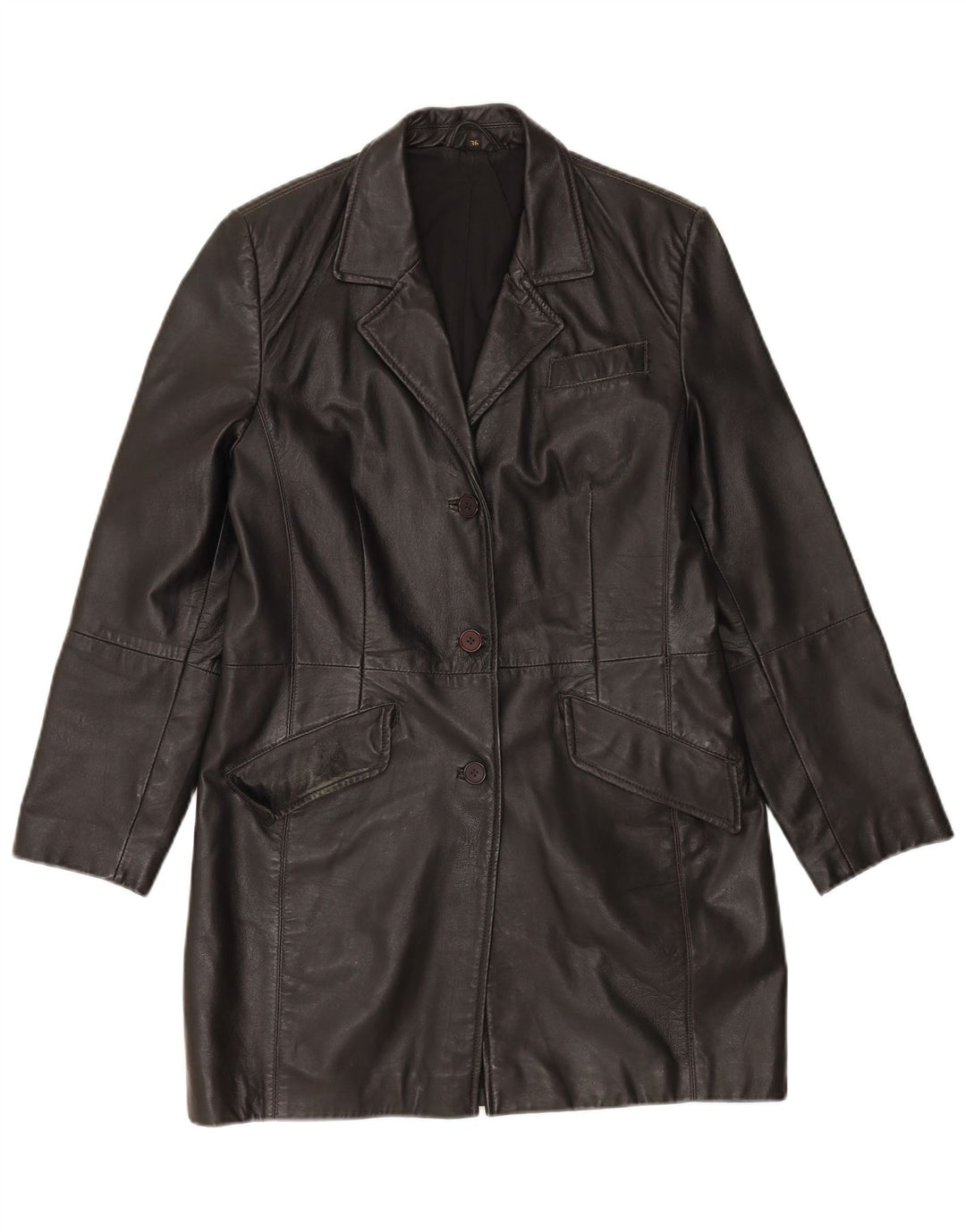 Cappotto in pelle oversize da donna vintage EU 36 piccolo in pelle nera