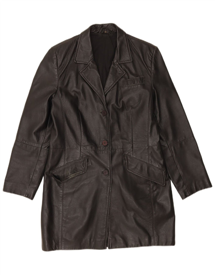Cappotto in pelle oversize da donna vintage EU 36 piccolo in pelle nera