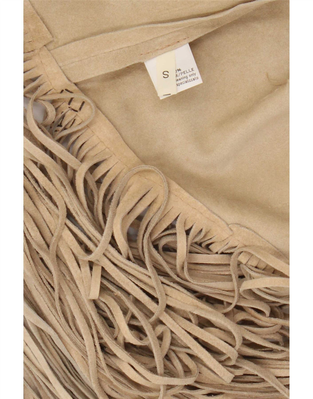 Gilet vintage in pelle scamosciata da donna UK 10 piccolo in pelle beige