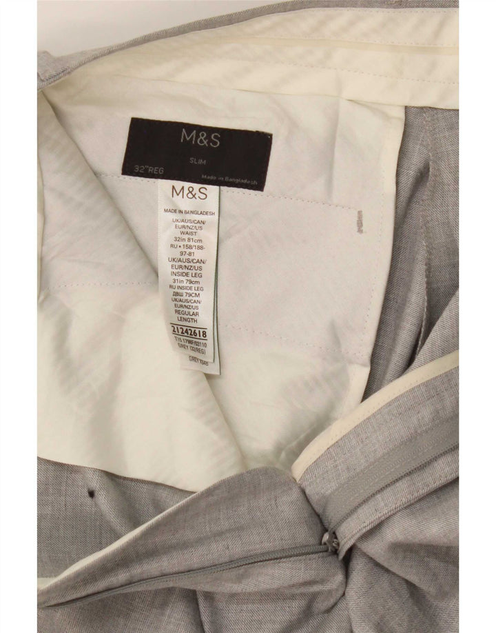 Pantaloni da abito slim da uomo Marks & Spencer W32 L31 Poliestere grigio classico
