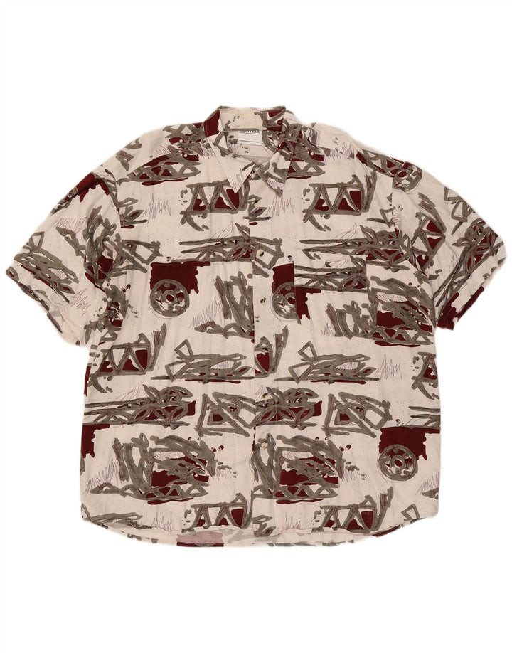 Camicia a maniche corte da uomo con motivo astratto Via Cortesa XL bianca