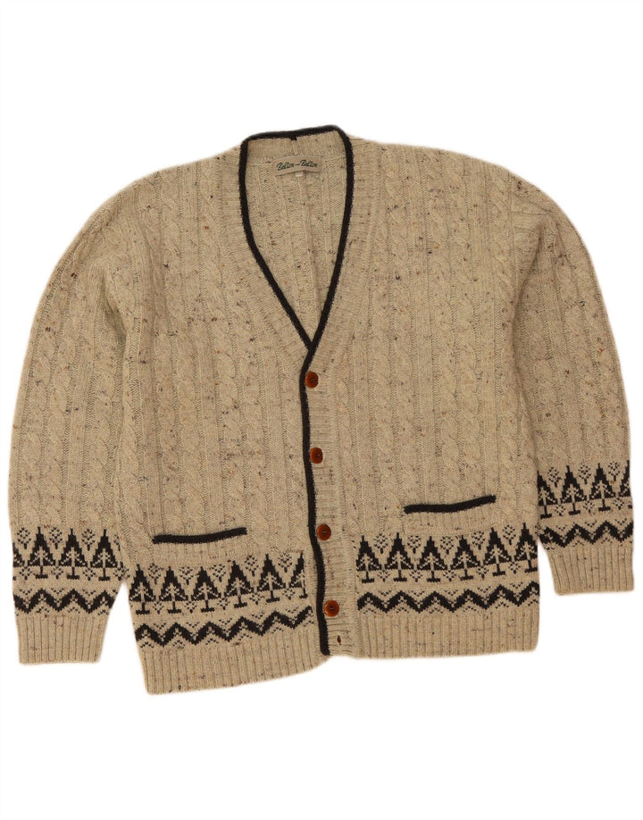 Maglione cardigan da uomo vintage IT 50 lana Fair Isle grigio medio