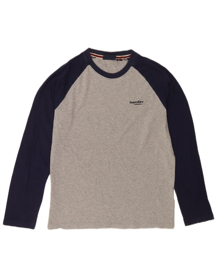 Top da uomo Superdry a maniche lunghe in cotone color block grigio medio