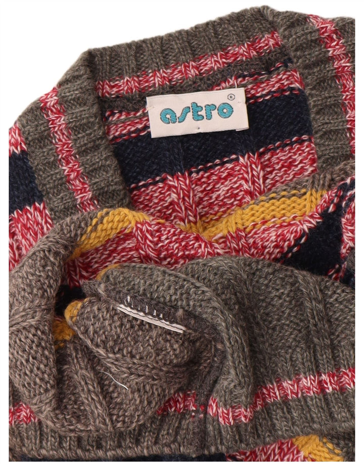 Maglione cardigan da donna vintage UK 12 a righe multicolori medie