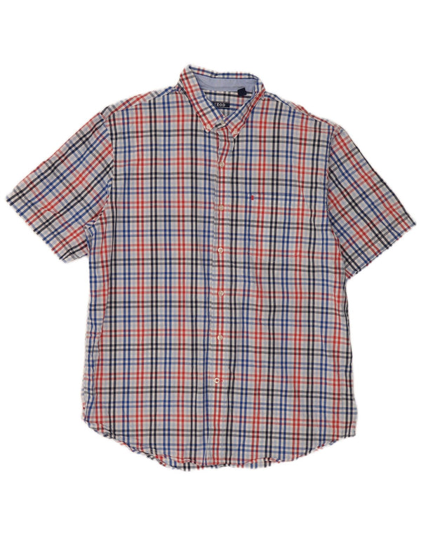 Camicia a maniche corte da uomo Izod in cotone a quadri multicolore grande