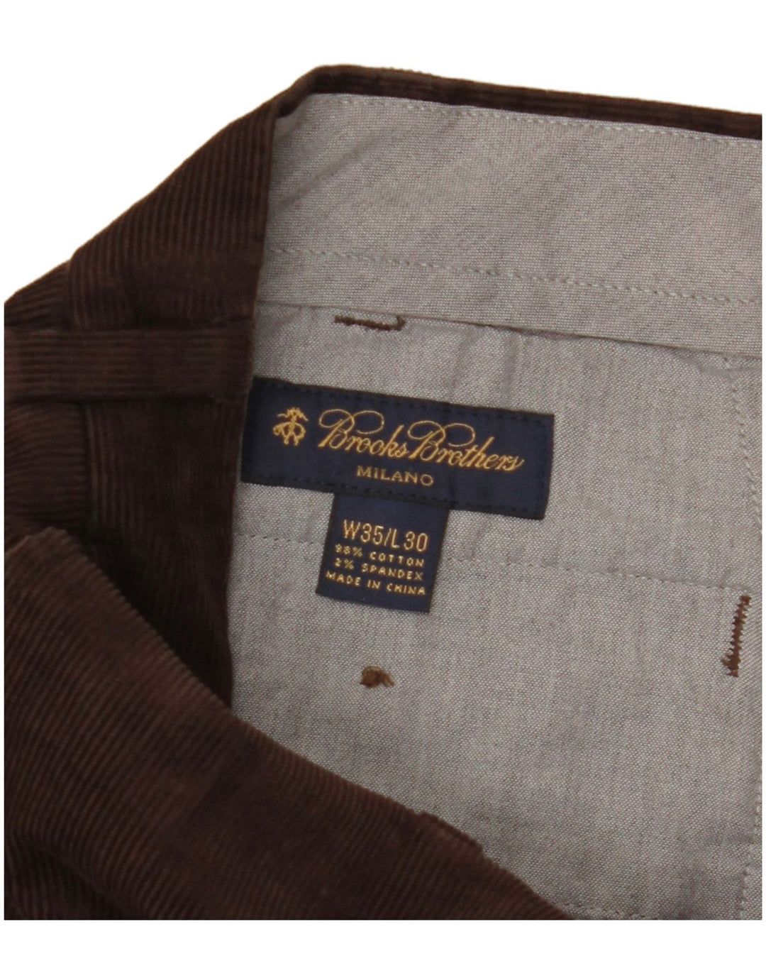 BROOKS BROTHERS Pantaloni da abito dritti da uomo W35 L30 in cotone marrone