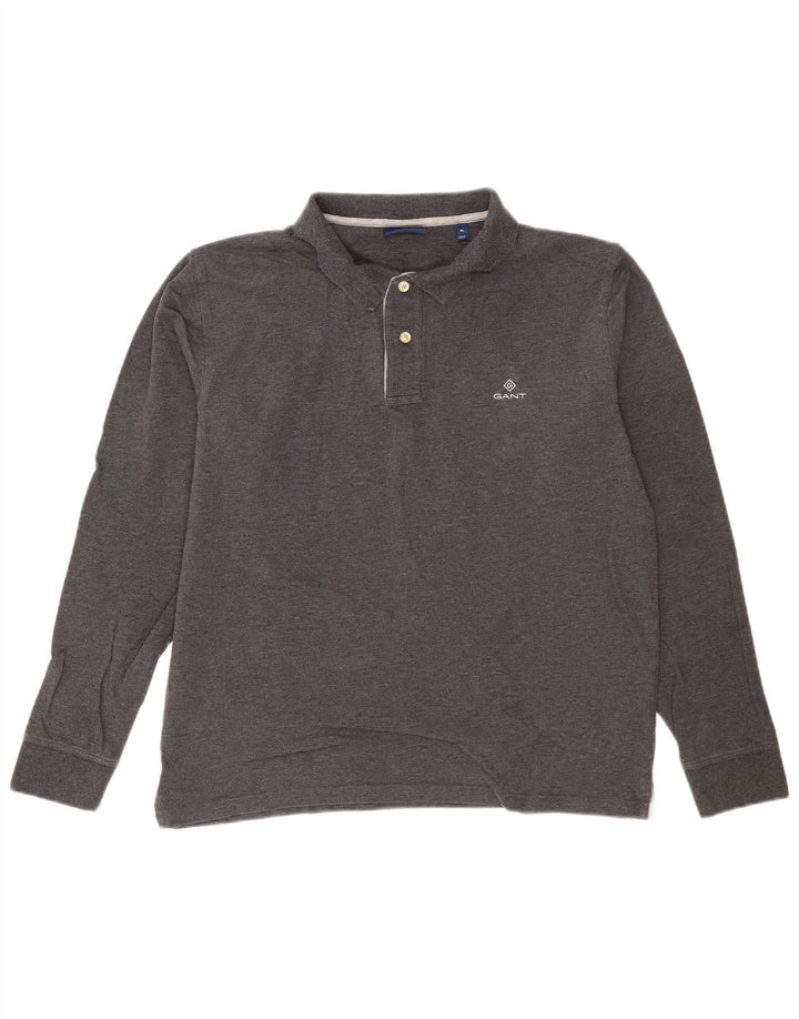 Polo Gant da uomo a maniche lunghe XL in cotone grigio