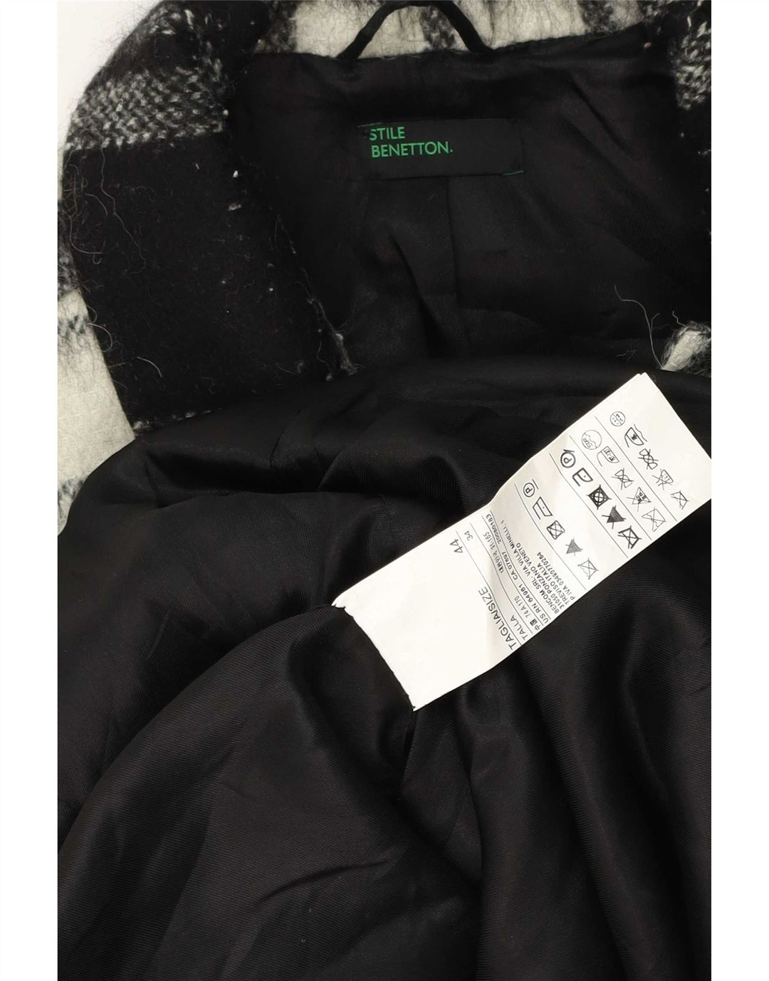Soprabito Donna Benetton IT 44 Medio Nero Lana Check