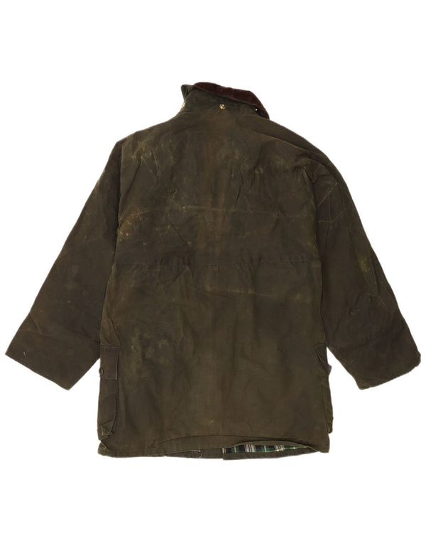 Giacca vintage da uomo in cotone cerato UK 36 piccolo quadretto verde