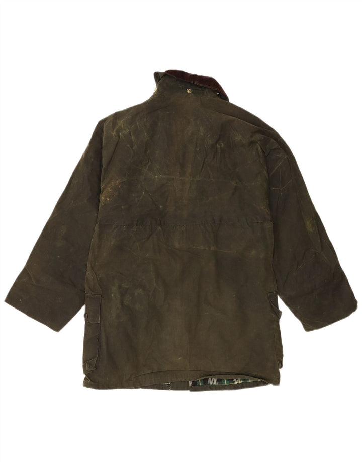Giacca vintage da uomo in cotone cerato UK 36 piccolo quadretto verde