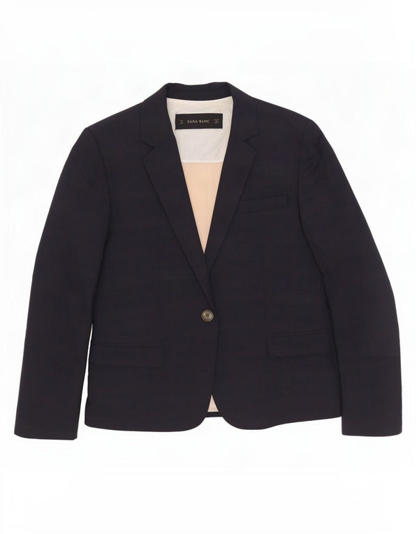 Giacca blazer a 1 bottone da donna Zara UK 12 cotone blu navy medio