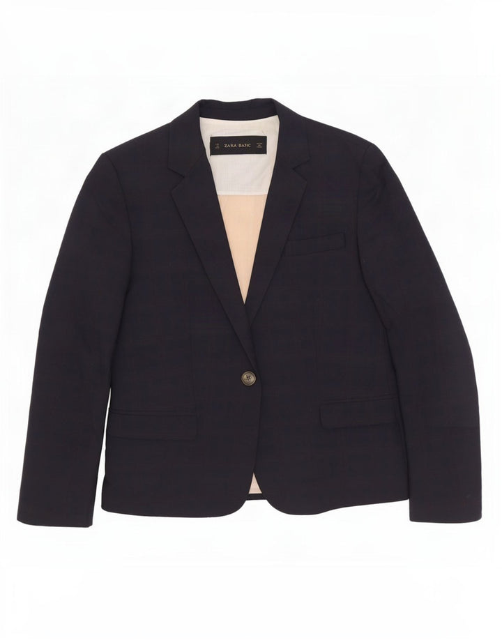 Giacca blazer a 1 bottone da donna Zara UK 12 cotone blu navy medio